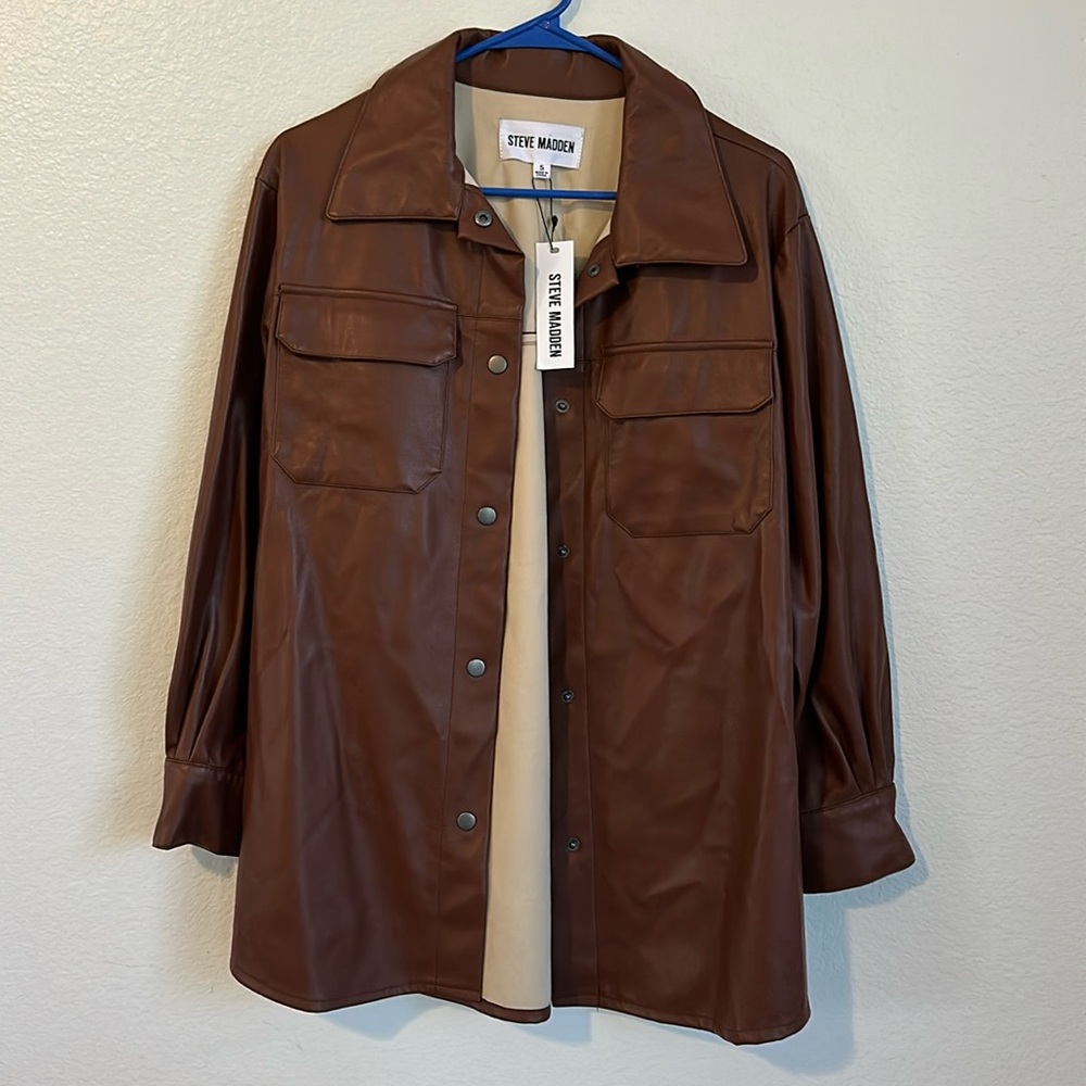 Cognac leather shacket- Steve Madden